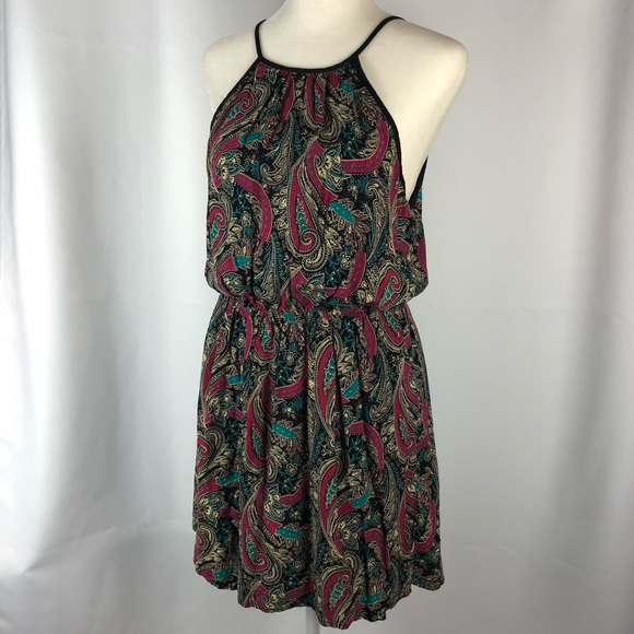 ✅ SOLD! Forever 21 Pink & Teal Paisley Print High Neck Dress - Size Medium - Picture 5 of 10